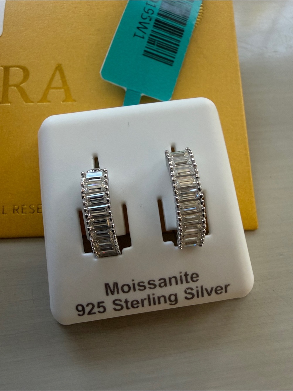 Moissanite Baguette Hoop Earrings in Silver Tone